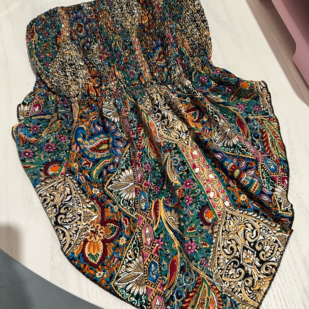 Colorful Paisley Strapless Top